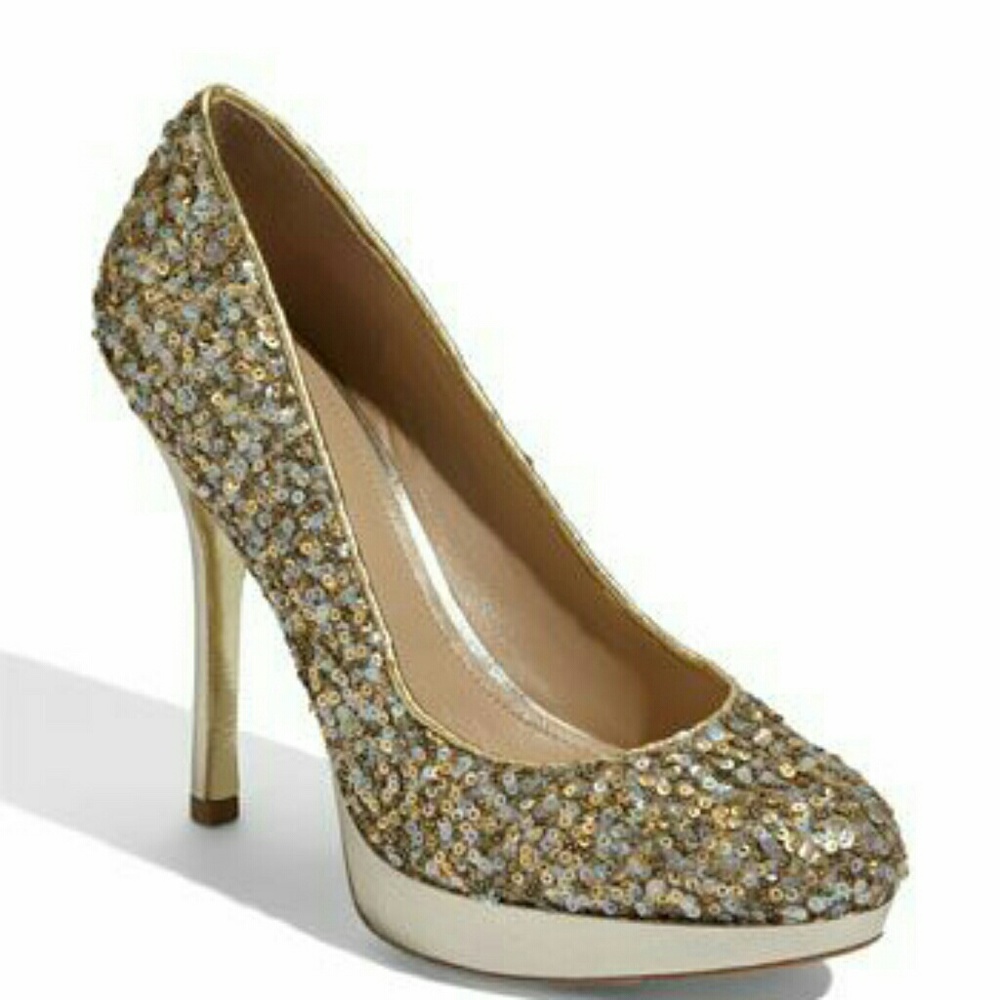 Joan & David Silver And Gold Sequin Almond Toe Heels Size 6